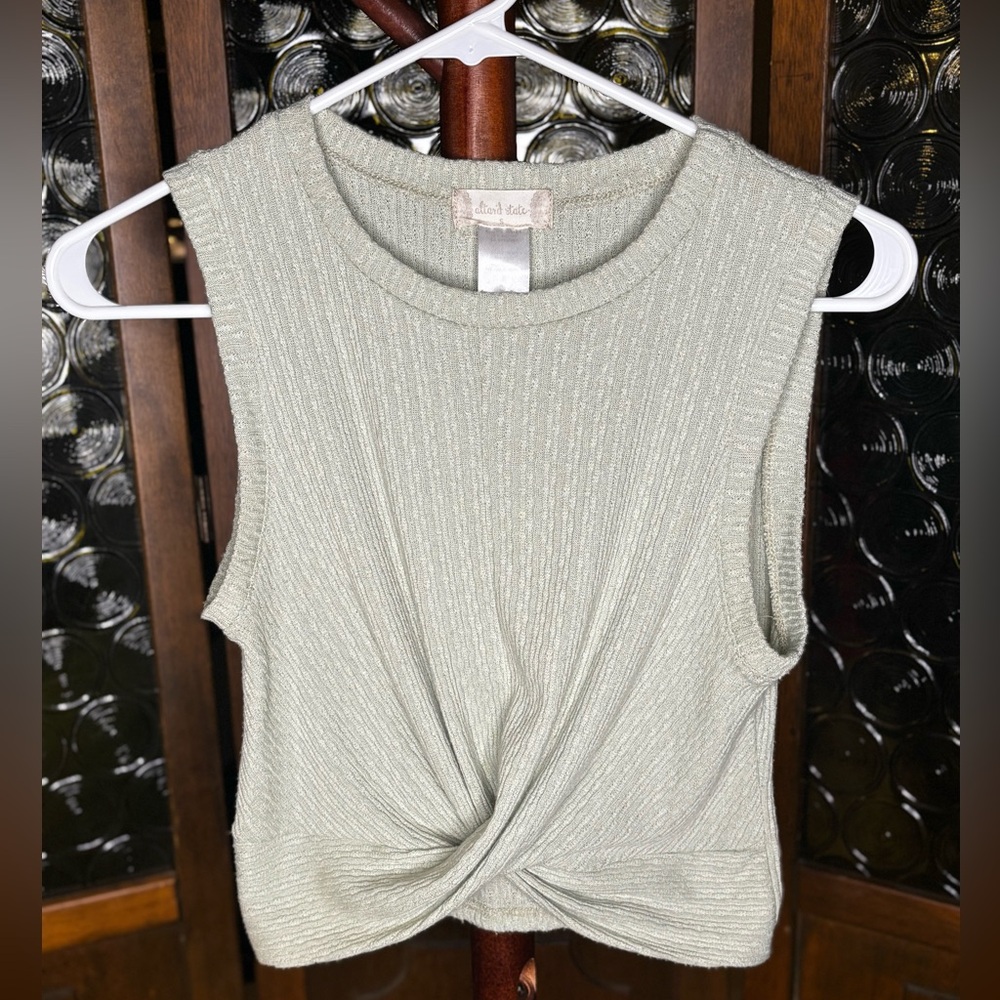 Altar'd State Light Olive Green Twist-Front Crop Top, Size S